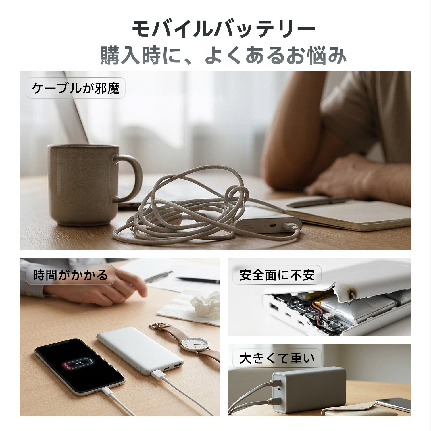 【ケーブル内蔵＆急速充電＆大容量】モバイルバッテリー 10000mAh