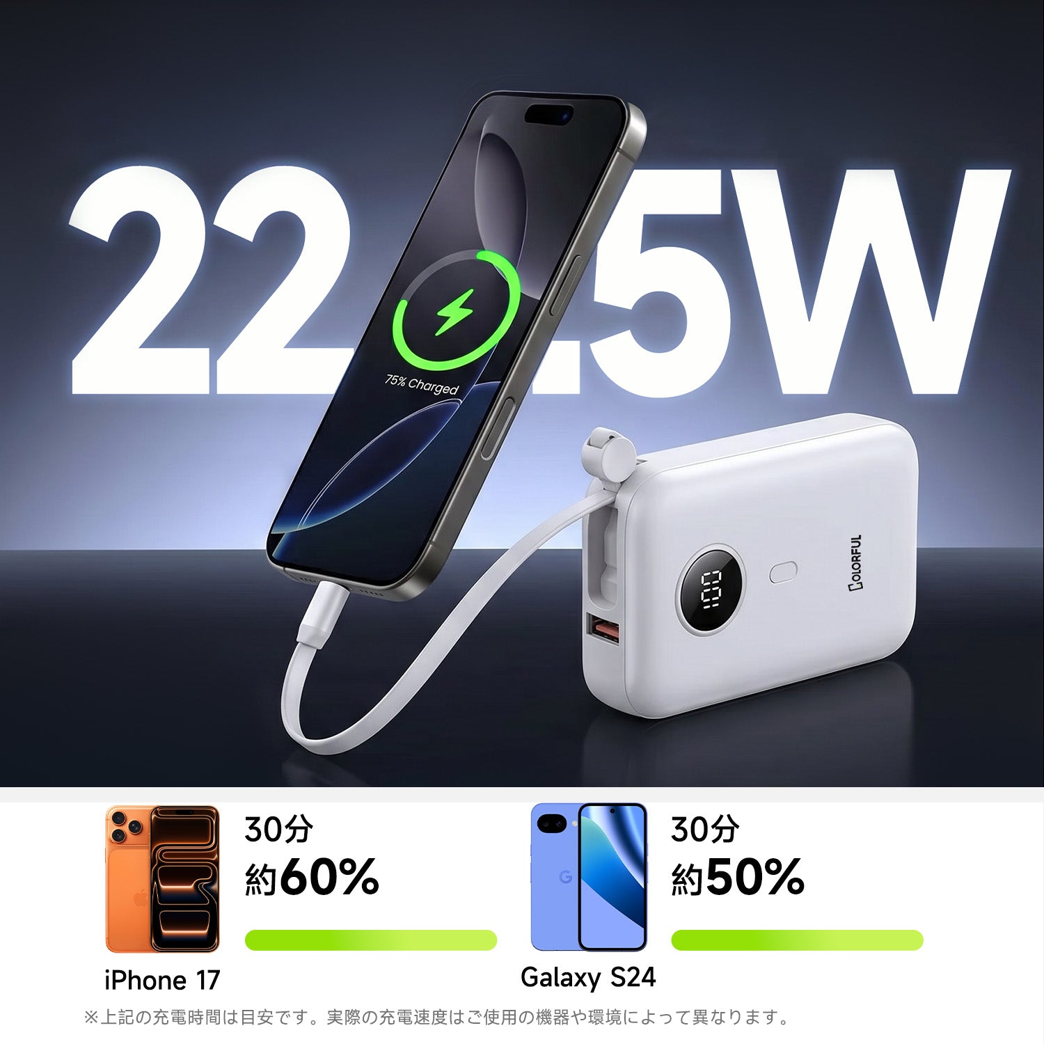 【ケーブル内蔵＆急速充電＆大容量】モバイルバッテリー 10000mAh